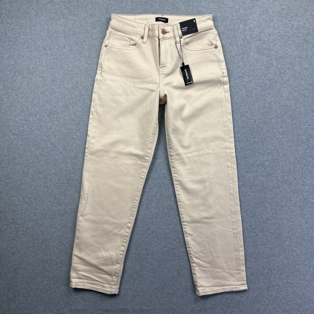 Express NWT Women's‎ Mid Rise Boyfriend Cream Color Jeans Size 0